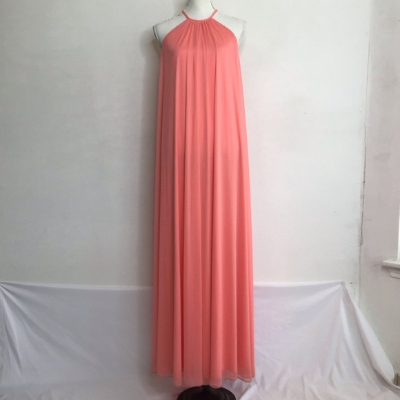 David's Bridal Dresses & Skirts - DAVID’S BRIDAL WOMEN ELEGANT DUSTY PEACH HIGH STRING NECK LONG FLOWY DRESS SZ 2